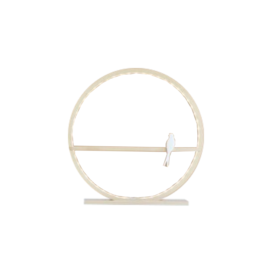 Lampe cercle en bois personnalisée - texte & hirondelle en porcelaine