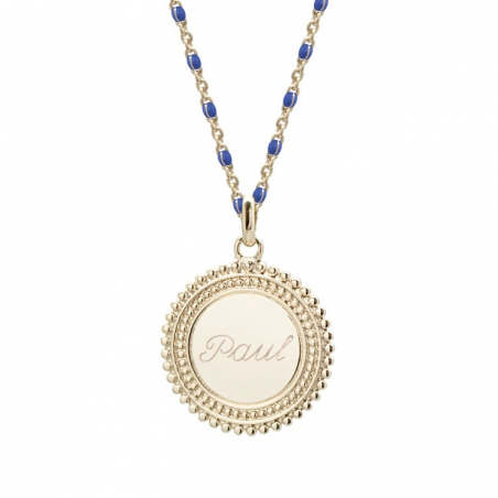 Collier chaine émaillée personnalisé - Médaille soleil - Plaqué or